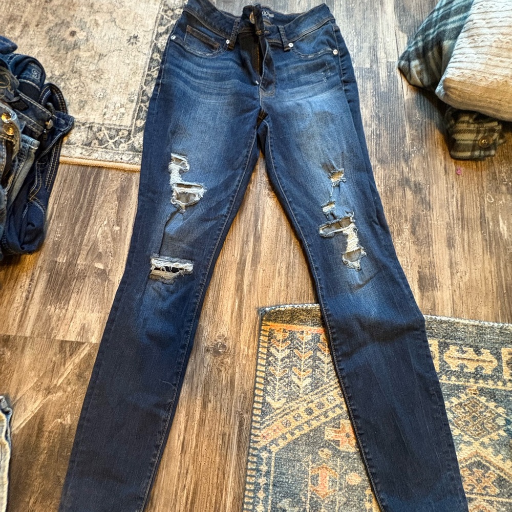 Maurices Dark Blue Distressed Skinny Jeans